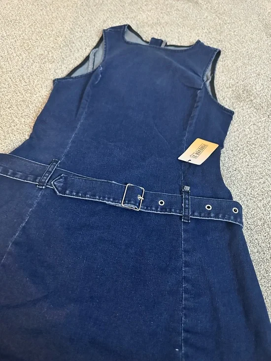 Forever 21 Navy Blue Denim Belted Pinafore Dress - Picture 2 of 3